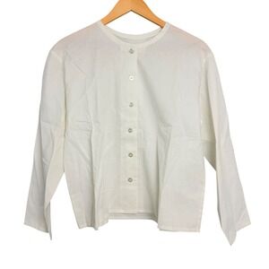 Pioneer Designs White Cotton Trek Blouse Button Front Long Sleeve Top‎ Womens M